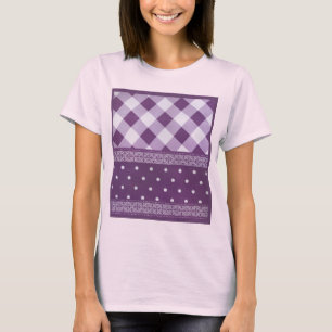 T-shirt Violet blanc À damiers Polka Dot Floral Damask Art