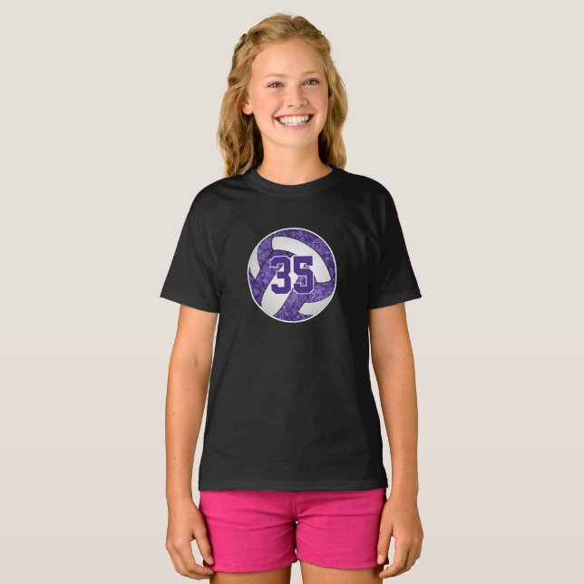 T-shirt Violet blanc de son équipe de volley couleurs sur  (Devant entier)