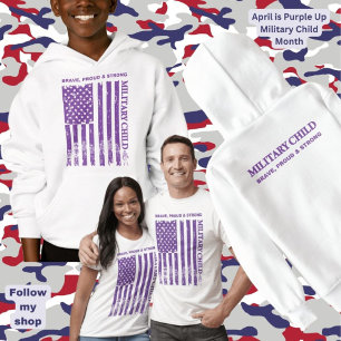 T-shirt violet pour enfant et adulte de l'armée Pu