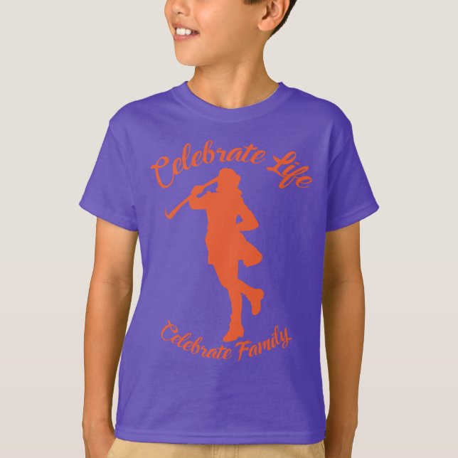 T-shirt violet pour enfants avec silhouette orange (Devant)