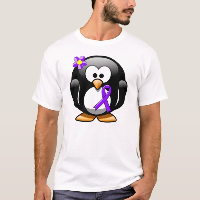 T-shirt Violet Ruban Penguin, lymphome de Hodgkin (Devant)