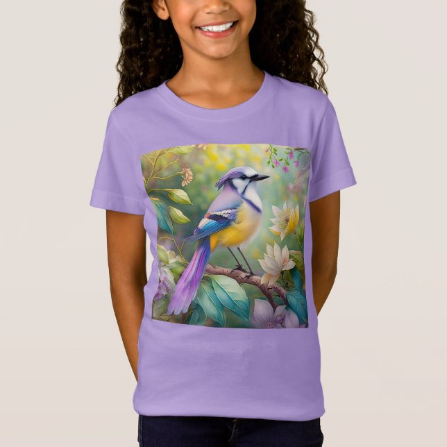 T-Shirt Violet Tufted Jay Imaginaire Bird (Devant)
