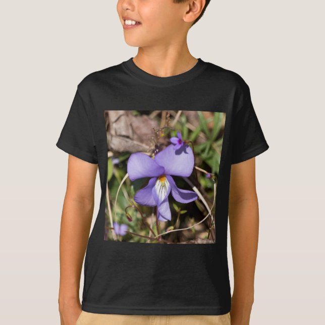 T-shirt Violette à pieds d'oiseau avec bluets (Devant)