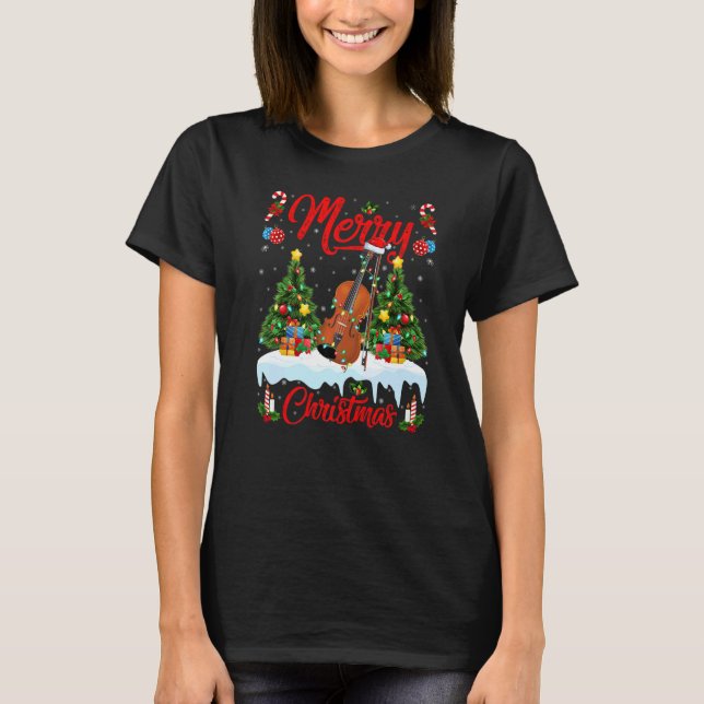T-shirt Violin  Lights Xmas Tree Santa Violin Christmas (Devant)