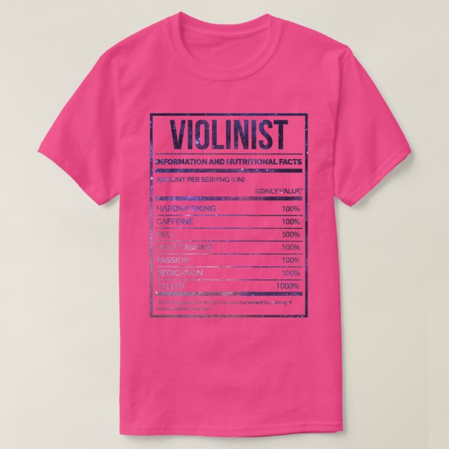 T-shirt Violinist Funny Violin Nutrition Label (Design devant)