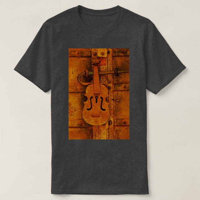 T-shirt Violinist house Violin shaped rusty old door lock (Design devant)