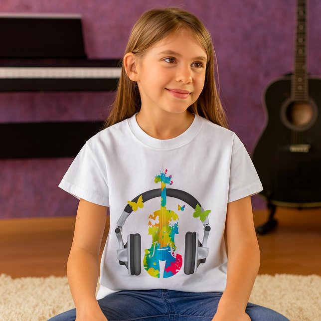 T-shirt Violon Abstrait avec casque et musique (Créateur téléchargé)