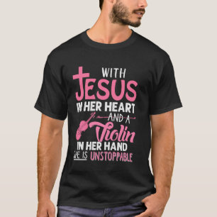 T-shirt Violon Avec Jésus Dans Son Coeur Violoniste