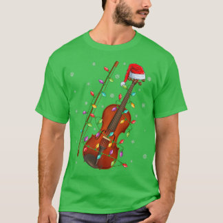 T-shirt Violon Musique Lover Xmas Lights Père Noël Violon
