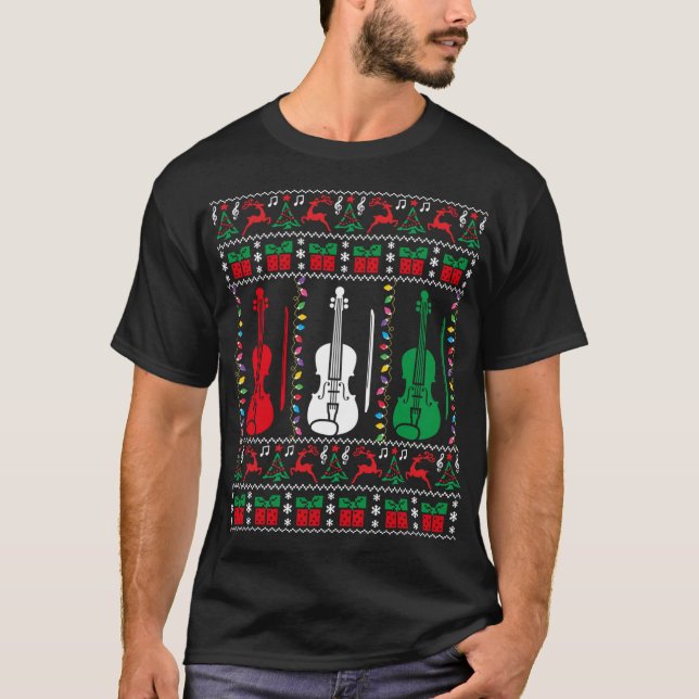 T-shirt Violon Vilain Chandail de Noël Violoniste Famille  (Devant)