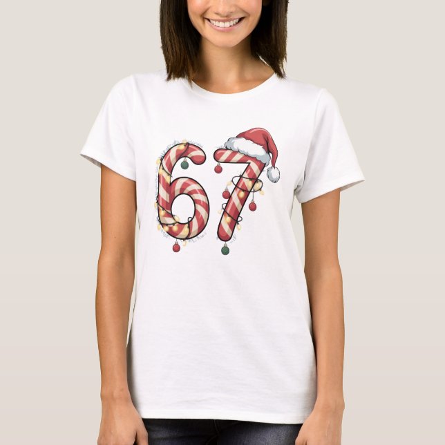 T-shirt Viral Six Seven (6-7) Canne en Sucre Meme Noël (Devant)