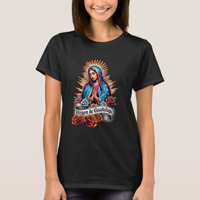 T-shirt Virgen de Guadalupe Virgin Mary Virgencita Floral (Devant)