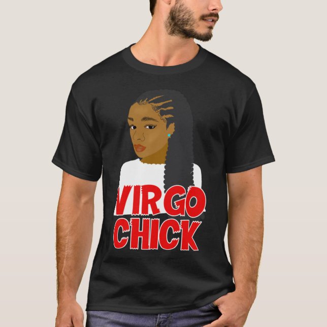T-shirt Virgo Chick Africain Américain fille avec des tres (Devant)