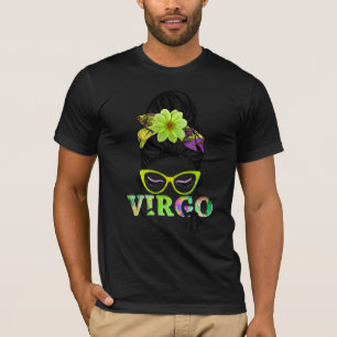 T-shirt Virgo Girl Anniversaire Messy Bun Cheveux coloré F