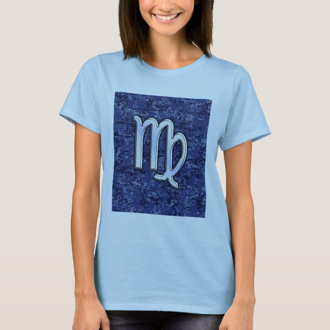 T-shirt Virgo Zodiac Connexion Camouflage numérique bleu (Devant)