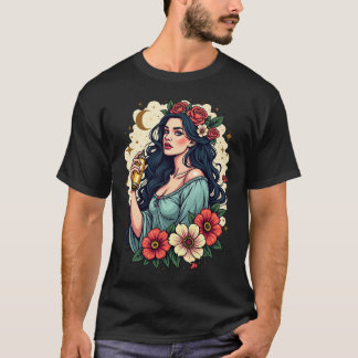 T-shirt Virgo Zodiac Design - Floral Maiden avec Gold Spra