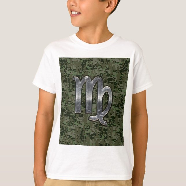 T-shirt Virgo Zodiac Sign on Green Digital Camo Style (Devant)