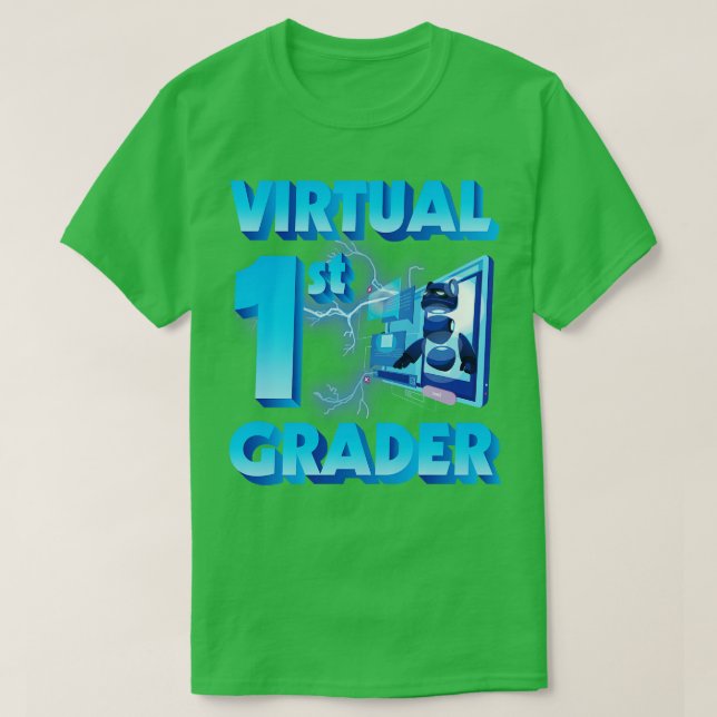 T-shirt Virtual 1st Grader Enseignant Étudiant Heureux Ret (Design devant)