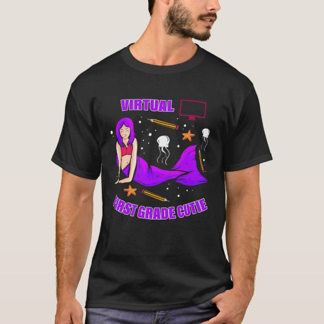 T-shirt Virtual School First Grade Girls First Grader Mer (Devant)