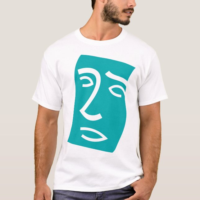 T-shirt Visage Abstrait Moderne Art Linéaire Sarcelle (Devant)