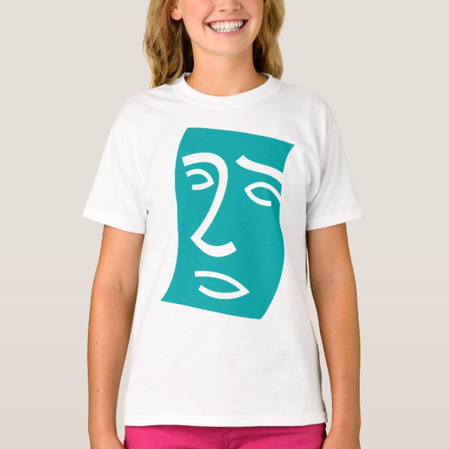 T-shirt Visage Abstrait Moderne Art Linéaire Sarcelle (Devant)