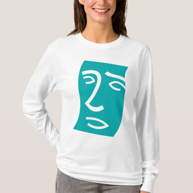 T-shirt Visage Abstrait Moderne Art Linéaire Sarcelle (Devant)