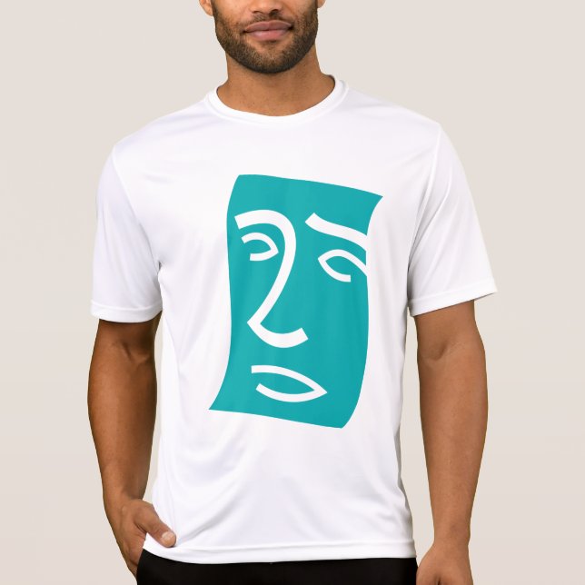 T-shirt Visage Abstrait Moderne Art Linéaire Sarcelle (Devant)