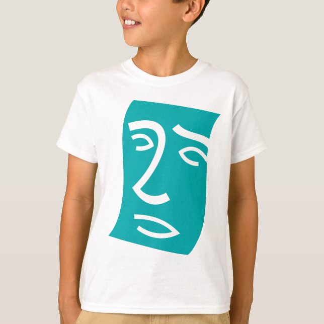 T-shirt Visage Abstrait Moderne Art Linéaire Sarcelle (Devant)