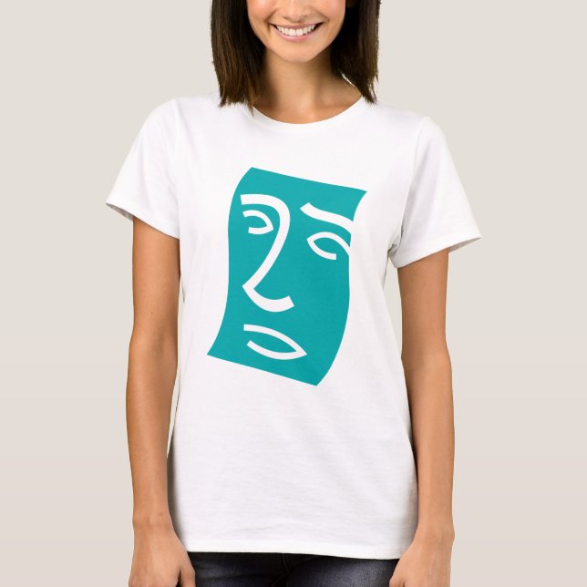 T-shirt Visage Abstrait Moderne Art Linéaire Sarcelle (Devant)