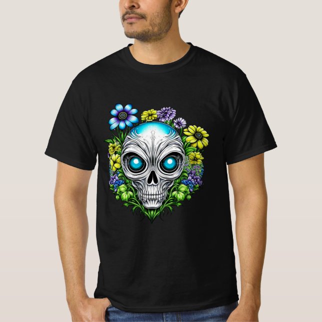 T-shirt Visage Alien et fleurs Ai Art (Devant)