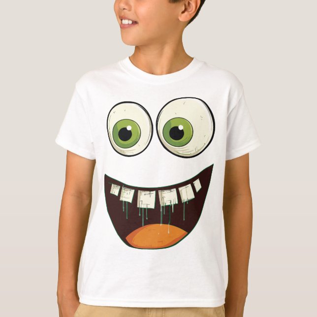 T-shirt Visage amusant avec les yeux de Googly Vert Surpri (Devant)