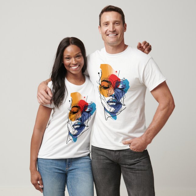 T-shirt Visage artistique abstrait en lignes fluides (Unisexe)