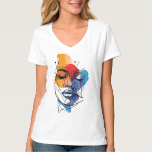 T-shirt Visage artistique abstrait en lignes fluides