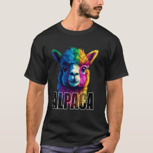T-shirt Visage d'alpaga coloré Amateur d'animaux Hommes Fe