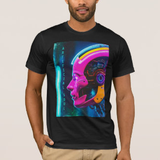 T-shirt Visage d'Android Cyberpunk Âme Artificielle
