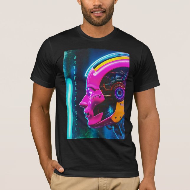 T-shirt Visage d'Android Cyberpunk Âme Artificielle (Devant)