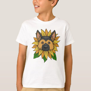 T-shirt Visage de Berger Allemand Mignon sur un Tournesol