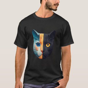 T-shirt Visage de chat artistique avec contraste de couleu
