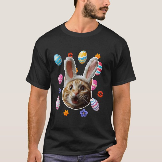 T-shirt Visage de chat choqué drôle avec oreilles de lapin (Devant)