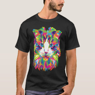 T-shirt Visage de chat coloré de style impressionniste aqu
