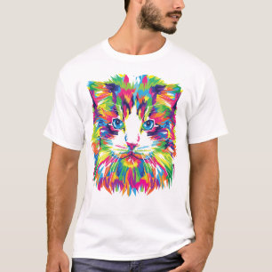 T-shirt Visage de Chat Design Géométrique Prismatique-3245