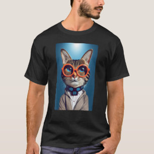 T-shirt Visage de chat drôle avec des lunettes funky rétro