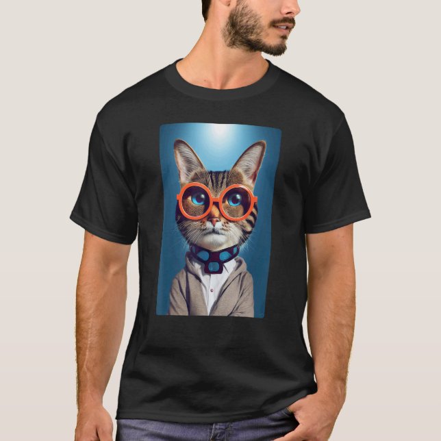 T-shirt Visage de chat drôle avec des lunettes funky rétro (Devant)