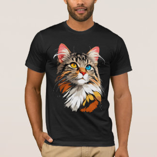T-shirt visage de chat en couleurs | Unisexe félin