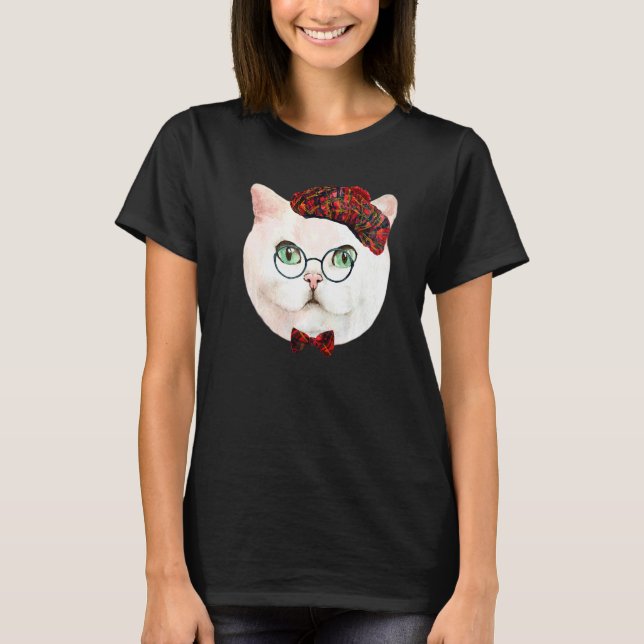 T-shirt Visage de chat funky blanc   (Devant)