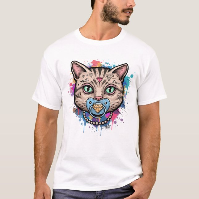 T-shirt Visage de chat Graffiti (Devant)