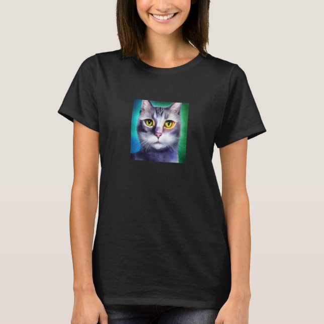 T-shirt Visage de Chat Mignon Chaton Douce Félin Féline Mi (Devant)