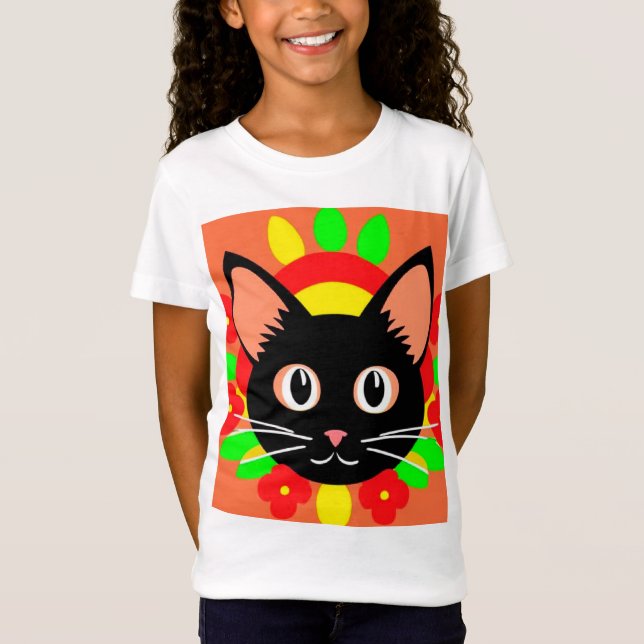 T-Shirt Visage de Chat Mignon Illustration Vibrante (Devant)
