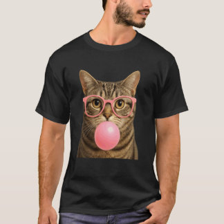 T-shirt Visage de chat mignon mangeant du chewing-gum et f