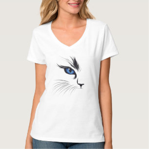 T-shirt Visage de Chat Œil Bleu Amoureux de Chats Moderne